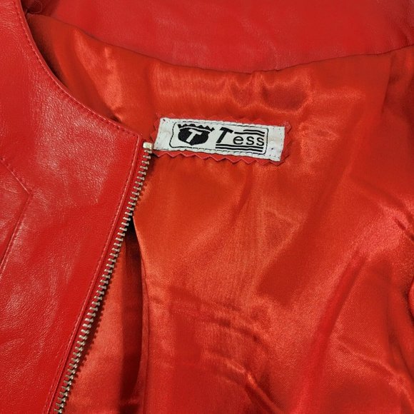 Tess Exotic Leather Jacket Size Small Red 100% Sheepskin Zip Solid UNIQUE RARE - Picture 9 of 16